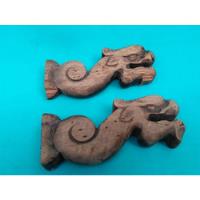 Meonli: Antiguo Escultura 2 Dragones Torso  Madera Torneada, usado segunda mano  Perú 