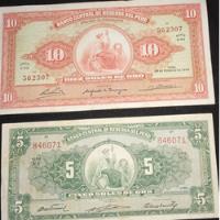 Dos Billetes Antiguos De 10 Y 5 Soles, usado segunda mano  Perú 