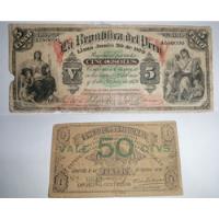 Billete De 5 Soles Del Año 1879 Guerra Del Pacífico..!, usado segunda mano  Perú 