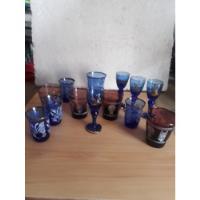 13 Piezas En Vasos Y Copitas Antiguos  Azules Y Vinos, usado segunda mano  Perú 