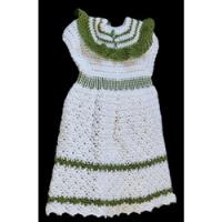 Usado, Vestido Tejido A Crochet Blanco Con Verde Talla De 18 A 24 M segunda mano  Perú 